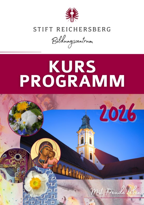 Titelblatt einer Broschüre namens Kursprogramm 2026. Das Hauptbild zeigt eine Kirche.