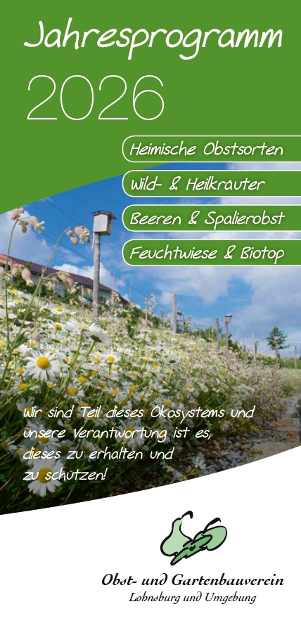 Das Bild zeigt eine blühende Blumenwiese, darüber die Aufschrift Jahresprogramm 2026.